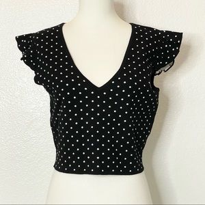 Black and White Reversible Polka Dot Ruffle Sleeve Top